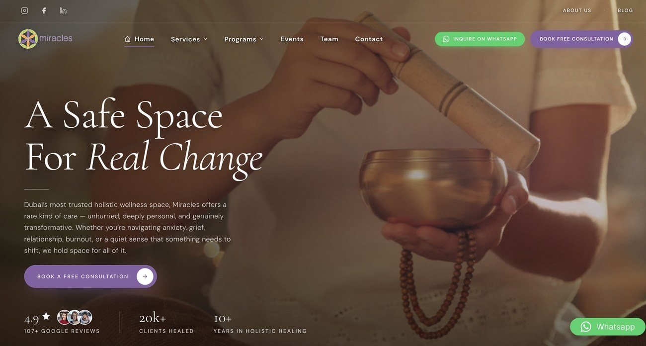 Miracles Wellness homepage